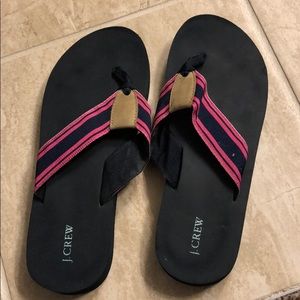 J Crew navy and pink flip flops